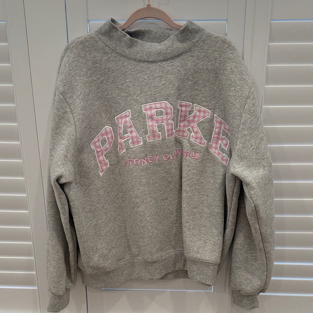 Parke x Stoney Clover Gray Sweatshirt with Pink Gingham L/XL
